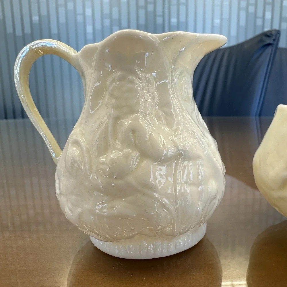 Antique Belleek Irish Porcelain Floral‎ Pattern Creamer & Sugar Dish Green Mark